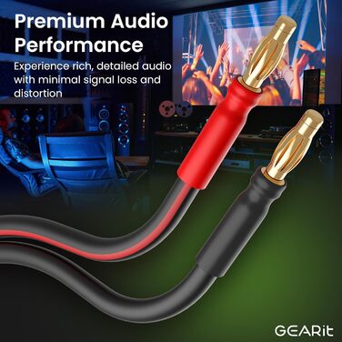 Акустичний кабель GEARit OFC 2 x 2,50 мм² (14 AWG), 2 метри, HiFi аудіо кабель для колонок з позолоченими банановими роз'ємами, чорний (2 шт. в комплекті)