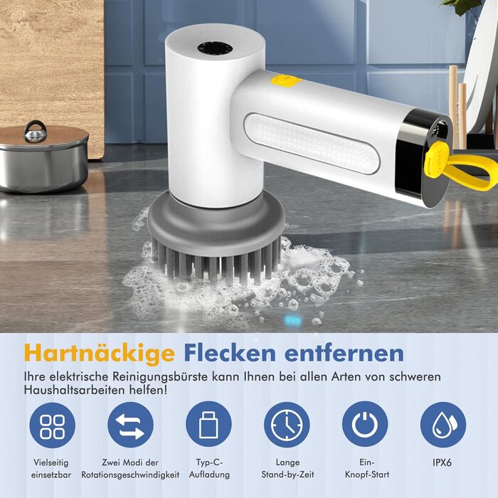 Electric Cleaning Brush, Spin Scrubber for Bathroom and Grout, Cleaning Brush for Household with 5 Brush Heads, 2 Modes Perfect for Deep Cleaning of Tiles, Kitchen, Grills, Glass, and Tires - LED Display
