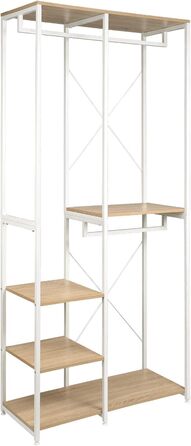 WOLTU Coat Rack Clothes Rail Laundry Rack with Shelf Shoe Shelf made of Wood and Steel, Hanging Shelf, White + Light Oak