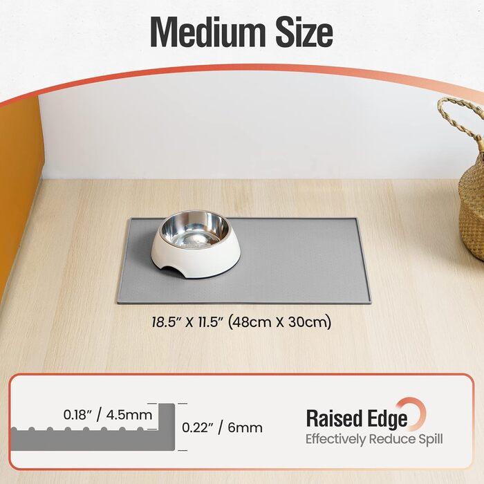 Килимок для годування собак та котів Conlun, 48 x 30 см, неслизький, водонепроникний, з піднятим бордюром, для миття в посудомийній машині