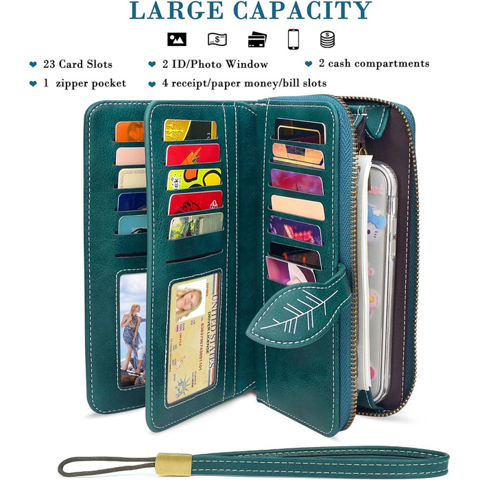 Conisy Wallet for Women, Large, Leather Wallet for Women with RFID Protection, Long Clutch Wallet for Women with Phone Pocket