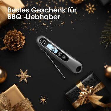 Цифровий кухонний термометр DOQAUS для м'яса, приготування їжі, випікання та гриля, швидка реакція 3s, LCD дисплей, автоматичне вмикання/вимикання (сріблястий/чорний)