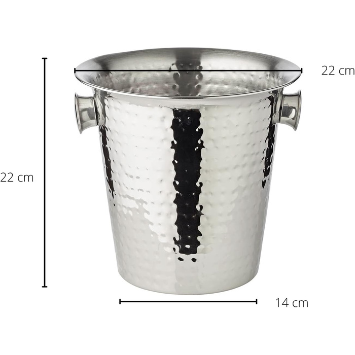 EDZARD Sparkling Wine Cooler Joey (Ø 21 cm) made of stainless steel - Bottle cooler, wine cooler - Beverage cooler for 1 bottle - Bowl for wine, sparkling wine & ice cubes - Hammered Champagne cooler with handle