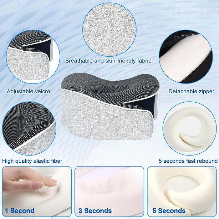 Подушка для шиї в літак, 360°, подушка для подорожей з піною з пам'яті, подушка-вушка для дорослих, комплект - ергономічна, з коробкою для зберігання, маска для сну та навушниками (сіра)