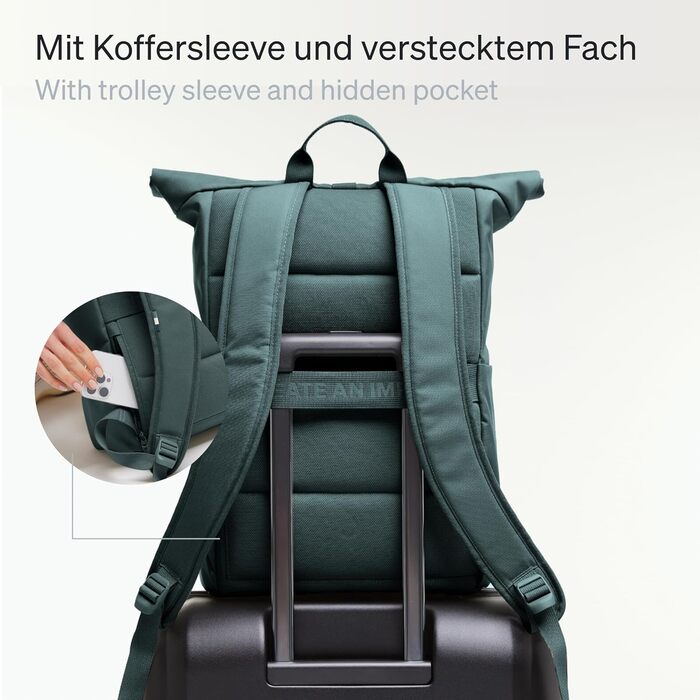 Рюкзак GOT BAG Rolltop Easy з переробленого пластику Ocean Impact, водонепроникний, для ноутбука 16'', 31 л, колір Sea Teal