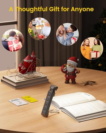 Лампа для читання Glocusent з кріпленням-прищіпкою, 5 режимів яскравості, 3 кольори, таймер, нічник, 65 lm, USB-зарядка, сірий колір