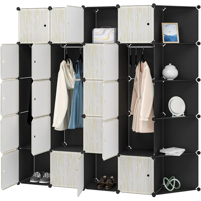 WOLTU Wardrobe/Clothes Cabinet with Shelf System, Bookshelf, Shoe Rack, DIY Shelf with 2 Clothes Rails, Super Large SR0102she