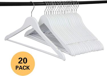 Дерев'яні вішалки для одягу з виступами для спідниць та штанів, 360° обертання, 20 шт. (білі)