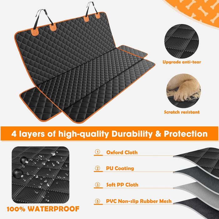 Захисний чохол на сидіння для собак MIXJOY, водовідштовхувальний, з ременем безпеки, для автомобілів, позашляховиків та вантажівок, 53'W x 47'L