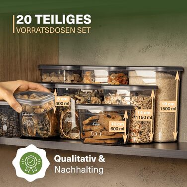 Герметичні контейнери для зберігання продуктів | Набір 25 контейнерів | Без BPA | Для каші, борошна, цукру | Практичні контейнери для кухні (Peggy)