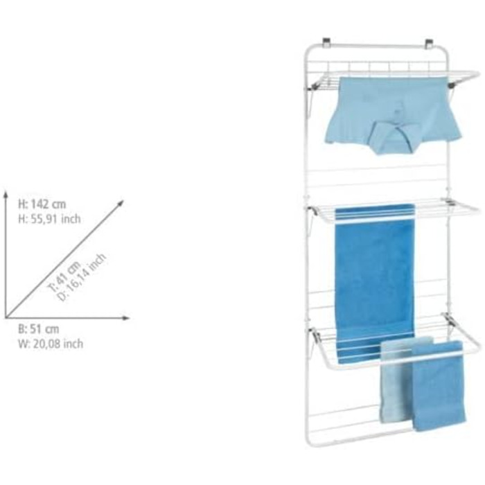 Сушарка для білизни WENKO на двері, 8 м, 3 крила, біла - настінна або підвісна