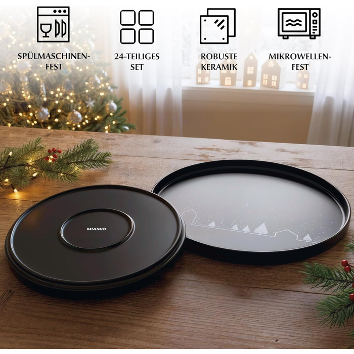 Набір чашок Miamio на Новий Рік, 4 шт, 500 мл, чорні / Кавові чашки для святкування, мінімалістичний зимовий дизайн, подарунок на Новий Рік, безпечні для миття в посудомийній машині та використання в мікрохвильовій печі – Зимова колекція