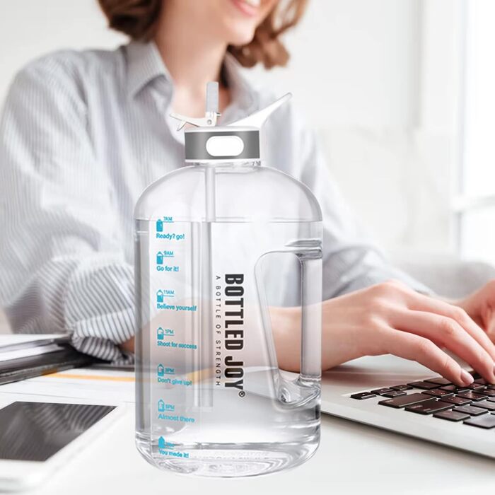 Water Bottle with Straw, 1 Gallon/ 3.5L BPA-Free Leak-Proof Plastic Sports Bottle, Water Bottle with Time Markers, Drinking Bottle for Fitness, Office, Outdoor, Home