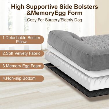 Gimars 9.5 inch Orthopedic Dog Bed for Extra Large Dogs, XL Dog Bed with Bolster & 28D Egg Crate Mattress, Waterproof Cover, Washable Plush Cover, Dog Sofa for Arthritic Dogs - half round (Rectangular, (7.5cm Mattress) L 112 x W 81 x H 17cm)