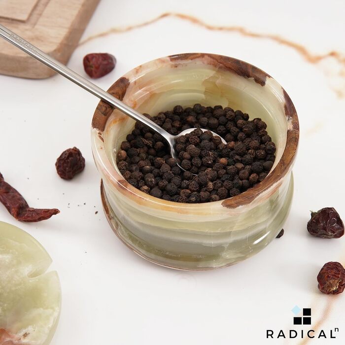 Radical Marble Salt Cellar with Lid, 8.9 cm, Green Onyx, Handcrafted Spice Jar for Kitchen, Ideal Salt Container, Salt and Pepper Holder, and Rock Salt Holder