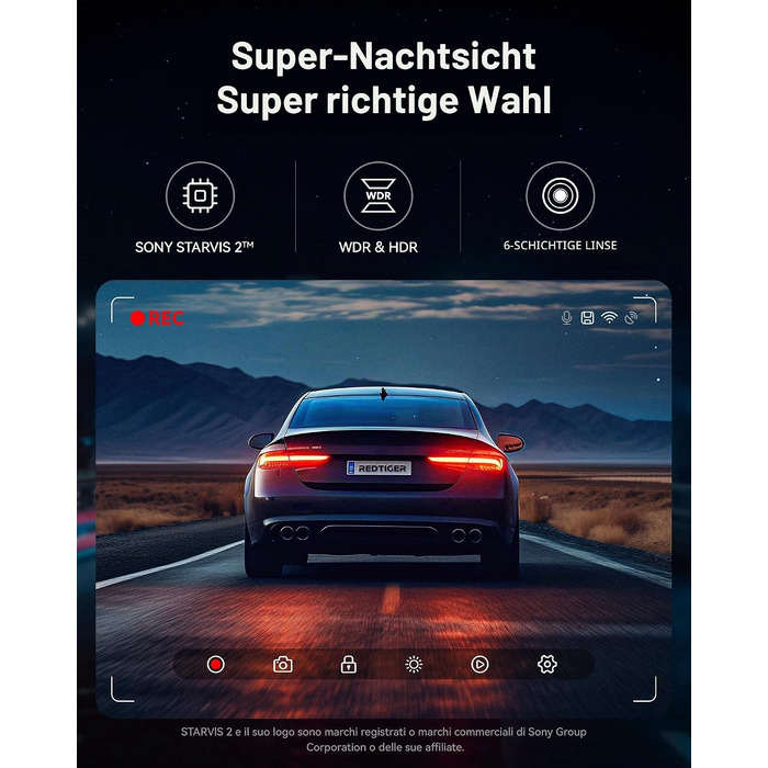 Автомобільний відеореєстратор REDTIGER F7NP 4K Starvis 2 з CPL-фільтром, GPS, Wi-Fi та картою пам'яті
