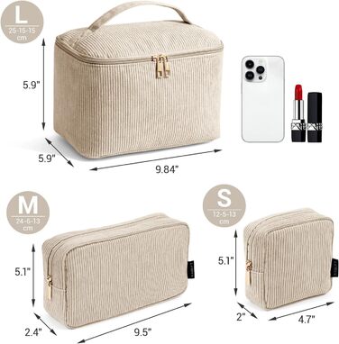 Косметичка MAGEFY для макіяжу: 2 шт. у наборі, з відділеннями, бежевого кольору, для подорожей та щоденного використання