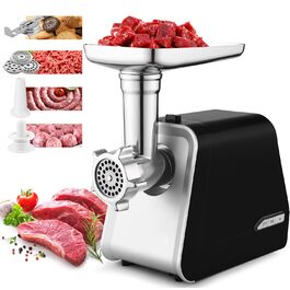 М'ясорубка електрична COOCHEER Profi з насадкою для ковбас та печива, 2000 Вт, 3 диски, насадка для кібе, чорна