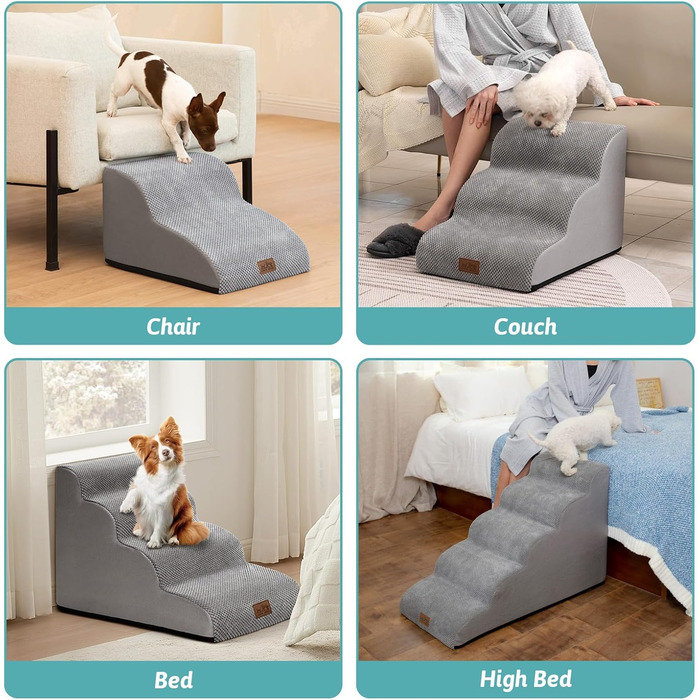 Сходинки для собак маленьких порід 40 см, сходи для домашніх тварин на диван з високощільним губчастим наповнювачем, сходинки для собак з пральною кришкою та неслизьким дном, 40x57x40 см, 3 сходинки