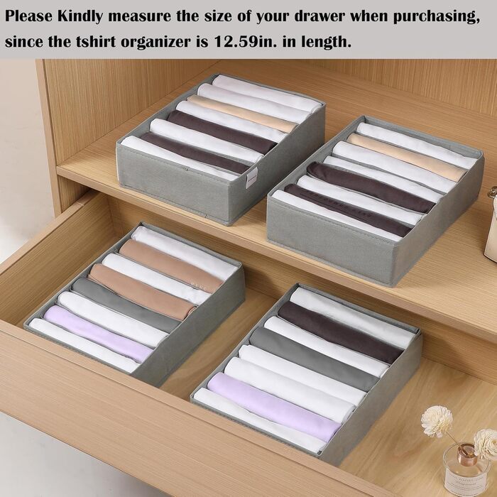 Coorganisers 4-Pack T-Shirt Drawer Organizers for Clothes, 8 Compartments, Storage Box, Closet, Clothing, Organizer, Leggings, Silk Scarves