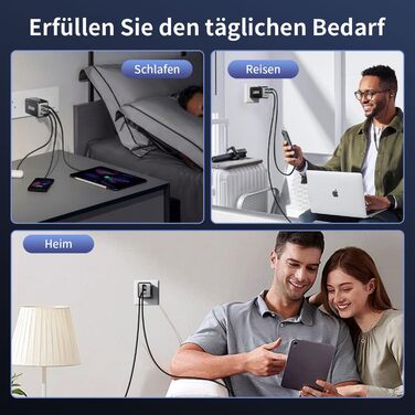Зарядний пристрій USB-C 160W GaN: Швидка зарядка PPS, 3 порти для MacBook Pro/Air, iPad, iPhone 16/15/14 - Чорний