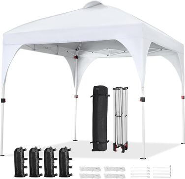Yaheetech Pop-Up Gazebo 2.4 x 2.4 m, Adjustable Height Garden Gazebo, Waterproof & Sun Protection Party Tent, Garden Tent with Rolling Carry Bag for Outdoor Market, Garden, Courtyard, (White, 2.43x2.43m)