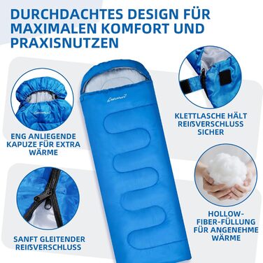 Спальний мішок Clostnature для кемпінгу та подорожей: легкий, компактний, 3 сезони (синій, 0.9 кг)