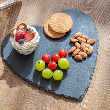 Large Slate Heart 30 cm, 2-Piece Set, Slate Heart Plate with Chalk Marker, Black Slate Serving Platter, Slate Hearts for Serving & Labeling