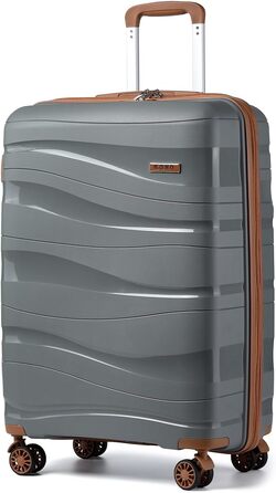 KONO Чемодан середнього розміру 65 см з поліпропілену, з TSA замком, 65x46x26.5 см (Крем-білий) (Сіро-коричневий), ручна поклажа