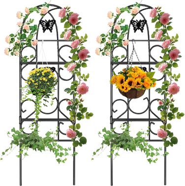 Amagabeli 2-Piece Garden Trellis Set, Metal, 152 x 46 cm, Rust-Proof Black Iron, Butterfly, Pot Vegetables, Flowers, Terrace, Metal Grids, Grid Panels for Ivy, Roses, Cucumbers, Clematis Supports