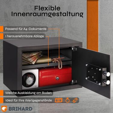 Сейф для бізнесу Brihard Business XL Tresor з ключовим замком, 50x35x36 см, сірий Titan, сімейна версія (25x35x25 см)