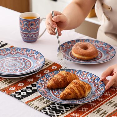 Сервіз столовий порцеляновий Vancasso MANDALA 32 елементи, сервіз для 8 осіб, ручна робота, богемський стиль (4 десертні тарілки, бірюзовий мандала)