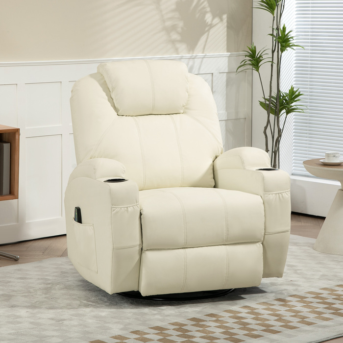 HOMCOM Electric Recliner with Massage Function, 330 lbs Weight Capacity, TV Recliner with Reclining Function, Remote Control, Cream White