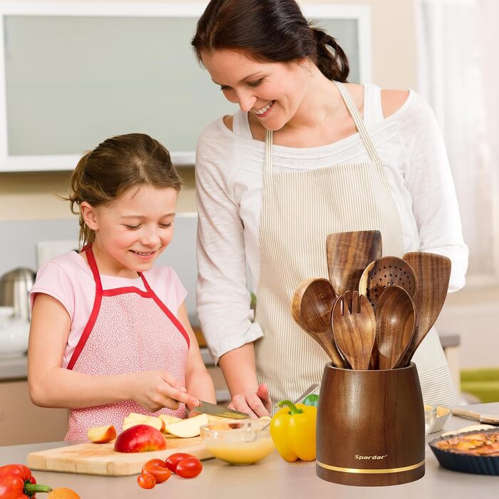 Набір дерев'яних лопаток для приготування їжі Spardar (7 шт.) - лопатки, шумовки, сита, ложки для салату