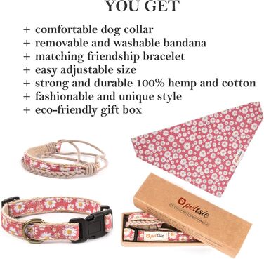Pettsie Dog Collar with Bandana Cloth and Friendship Bracelet, Adjustable Sizes S, M, and L, Strong and Durable, Great Gift for Dog Lovers in Attractive Packaging, M, Pink