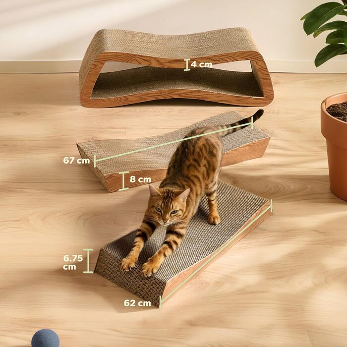 Кігтеточка для котів 3 в 1 XXL 75 см – міцна картонна поверхня для догляду за кігтями – до 2 років використання – економія місця – захист диванів та меблів (Mountain) (Білий) (Коричневий)