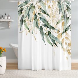 Штора для душу M&W DAS DESIGN з поліестеру, листя зелено-золоті, водонепроникна, з кільцями, 180x200 см