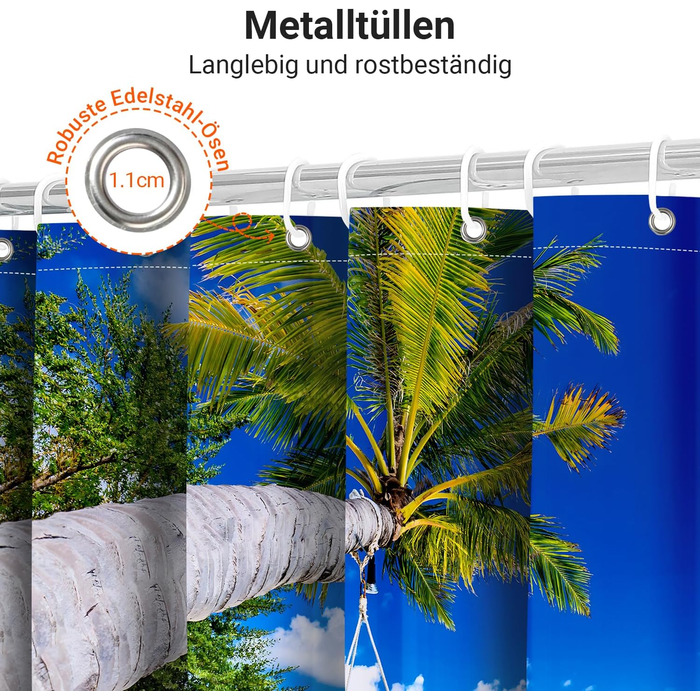 Штора для ванної кімнати 180x200 см, антигрибкова, водовідштовхувальна, з поліестеру, з кільцями (220x180 см)