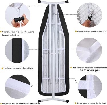 Чохол для прасувальної дошки XXL, 148x55 см, бавовна 100%, чорний, з термостійким покриттям
