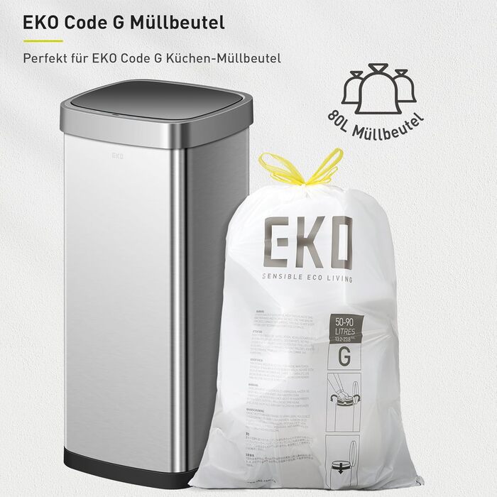 Сміттєвий бак EKO EcoSmart 80л з сенсором, нержавіюча сталь, електричний, для кухні та дому, з кришкою Soft-Close, анти-відбитки, кутовий