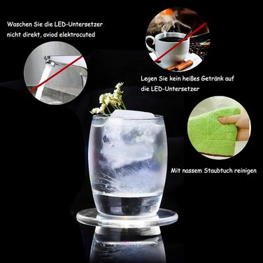 MEDOYOH 8-Piece Cool White LED Coasters - Glowing for Drinks, ON/Off Switch, Drink Coaster Set, Waterproof Acrylic Round Coasters for Glasses, Bottles, Parties, Weddings, Bar, Christmas, Pub