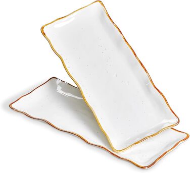 ONEMORE Porcelain Serving Platter Set - Rectangular 2-Piece Set, 38 cm Serving Tray, Long Serving Plates, Small Dinner Plates for Dessert, Cake, Sushi, Salad, Antipasti