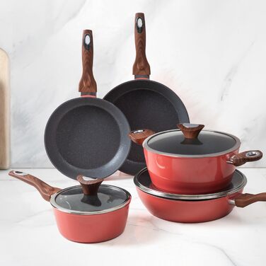 Набір посуду KASANOVA Golden 5 8 предметів: каструлі та сковороди для індукції та всіх плит, антипригарне покриття з кораловим ефектом