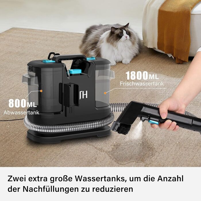 Пристрій для чищення оббивки Nassauger, 450W, 12kPa: мийний пилосос для килимів, оббивки та автосидінь (чорний)