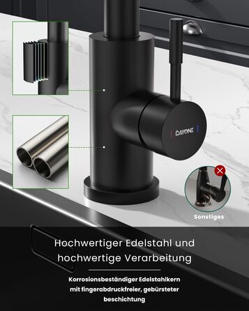 Кухонний змішувач DayOne з висувною лійкою, нержавіюча сталь SUS304, високий тиск, кухонний кран з 2 функціями, поворотний на 360°, для кухні (низький тиск, 247mb-niederdruck)