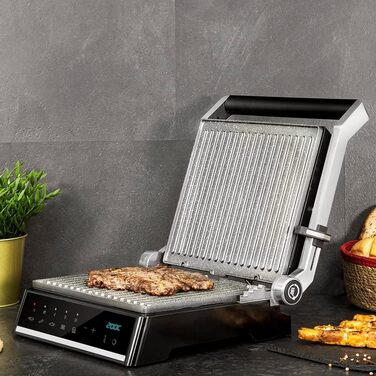 Cecotec Rock'nGrill Smart Electric Grill, 2000W Power, Time and Temperature Setting System, 180º Opening, Removable, Dishwasher-Safe Plates, 2000 W | Smart Grease Collection Tray