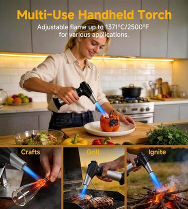 Кулінарний пальник Ankway для карамелізації та фламбування, газовий пальник для крем-брюле з замком безпеки, регульований, чорний (без бутану)