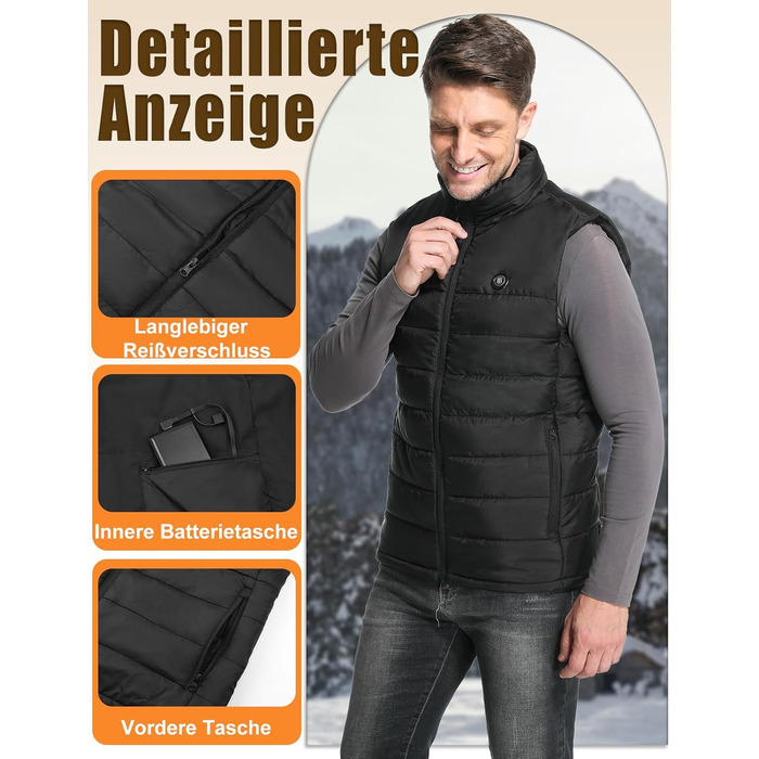 Обогревна жилетка Miss Doozy з Powerbank 10000mAh, 6 зон нагріву, 3 режими температури - для чоловіків та жінок, Outdoor, мотоцикл, туризм, XXL