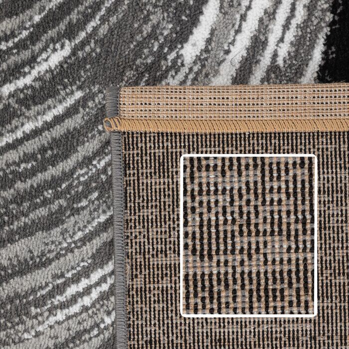 Килимок для вітальні, спальні, їдальні, коридору, кухні. Сучасний килим з геометричним візерунком, м'який, короткий ворс, легкий у догляді. Чорний, 140 x 200 см.