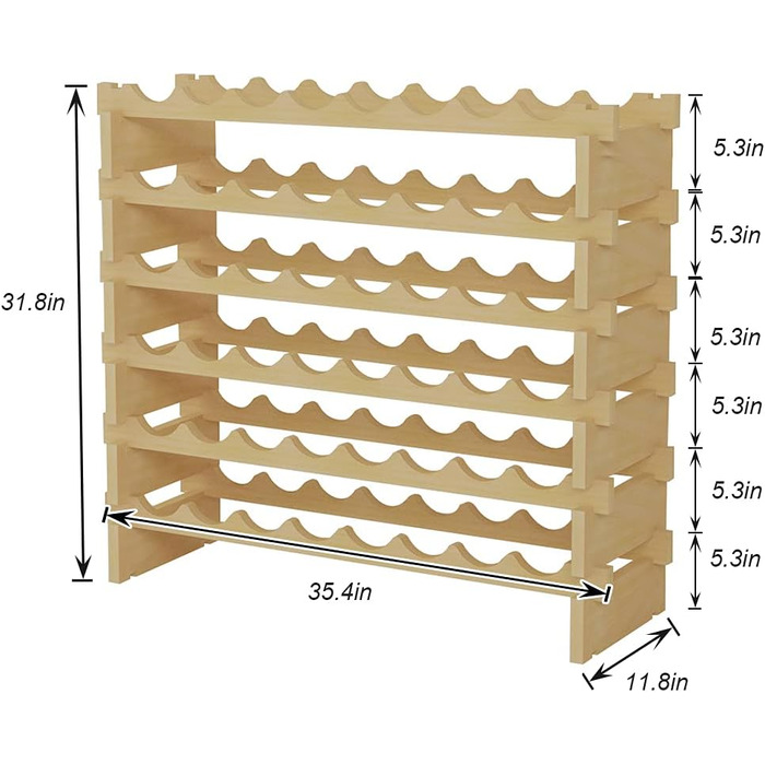 Bottle Rack Wine Rack Stackable Wine Racks 6-Tier Wine Storage for Wine Stand Bottle Holder Wine Storage Cabinet Made of Wood (48 Bottles)